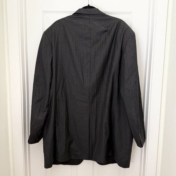 Men Woolmark 100% Wool Stripe Blazer Mid Length Suit in Black Size 50R - Picture 2 of 7